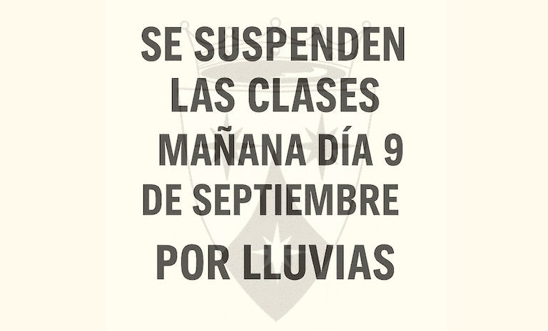 Se suspenden las clases mañana 9 de septiembre por fenómenos atmosféricos adversos