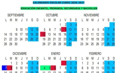Calendario escolar para todas las etapas, curso 2026-27