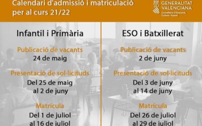 Calendario para nuevas matriculaciones, curso 2021/22 (obsoleto)